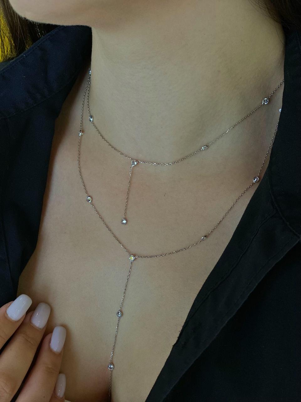 Подвійне срібне кольє, 40см+5см подовження