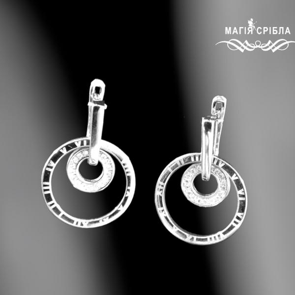 Срібні сережки з колечками, репліка Bvlgari