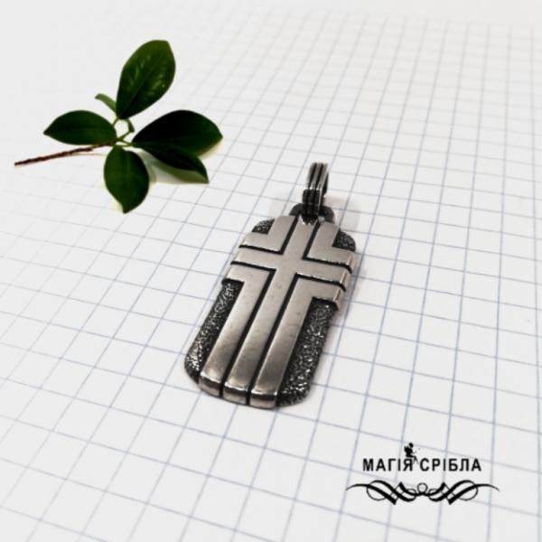 Срібний хрестик без розп'яття з чорнінням